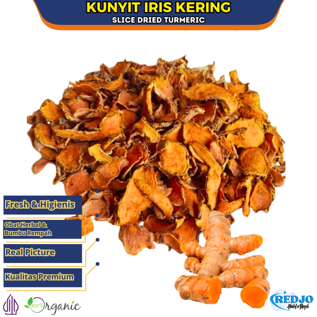 

Kunyit Iris Rajang Kering Kuning Rajang Tangan Sliced Dried Turmeric Rimpang Organik Premium Quality
