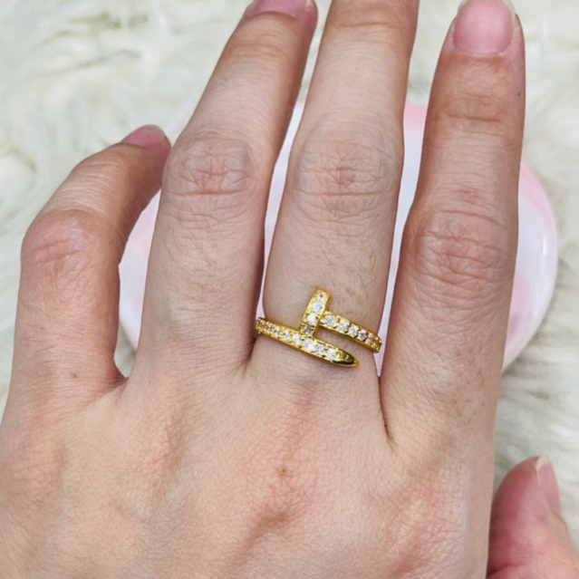 Cincin paku AD permata mewah elegant uk 13 emas asli kadar 700