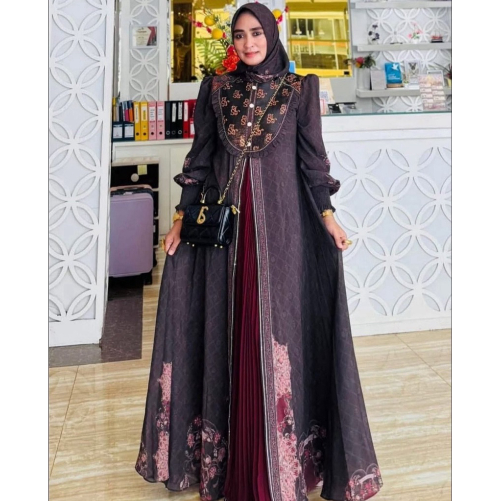 Gamis syari brand Eles lina sukijo syari set sracf gamis set
