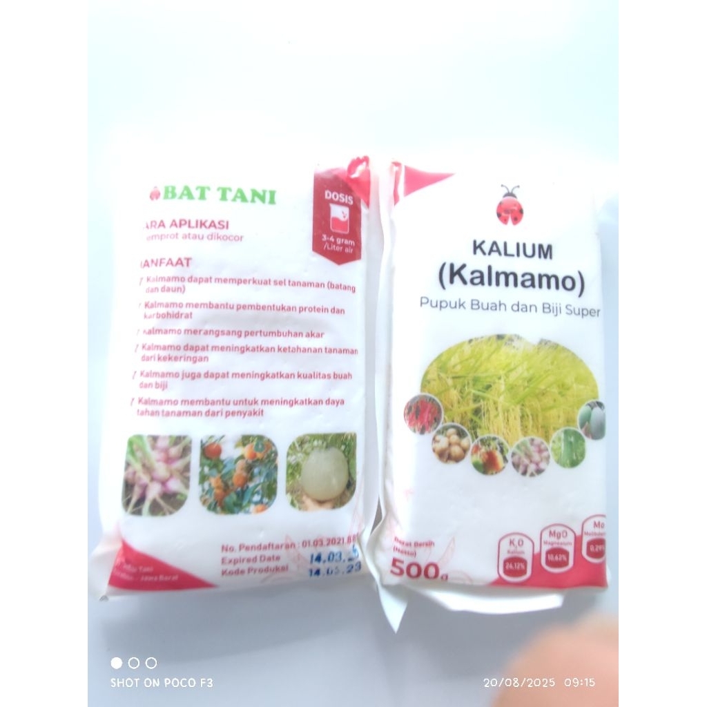 pupuk Kalium (Kalmamo) dengan klaim sebagai "Pupuk Buah dan Biji Super