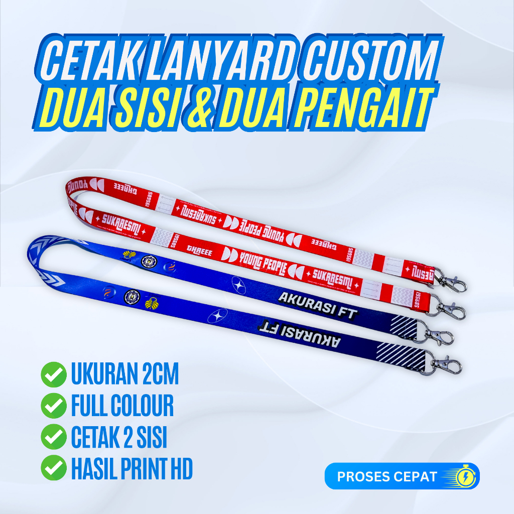 

Lanyard Dua Pengait, Lanyard Custom Dua Pengait, Lanyard Double Hook, Lanyard ID Card Dua Pengait, Lanyard Printing Full Color Dua Sisi, Lanyard Dua Pengait Premium