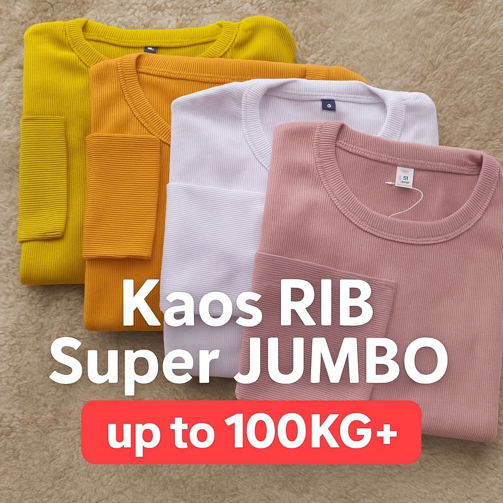 BAJU ATASAN WANITA TERBARU / KAOS RIB SUPER JUMBO LENGAN PANJANG ( XL - XXL)
