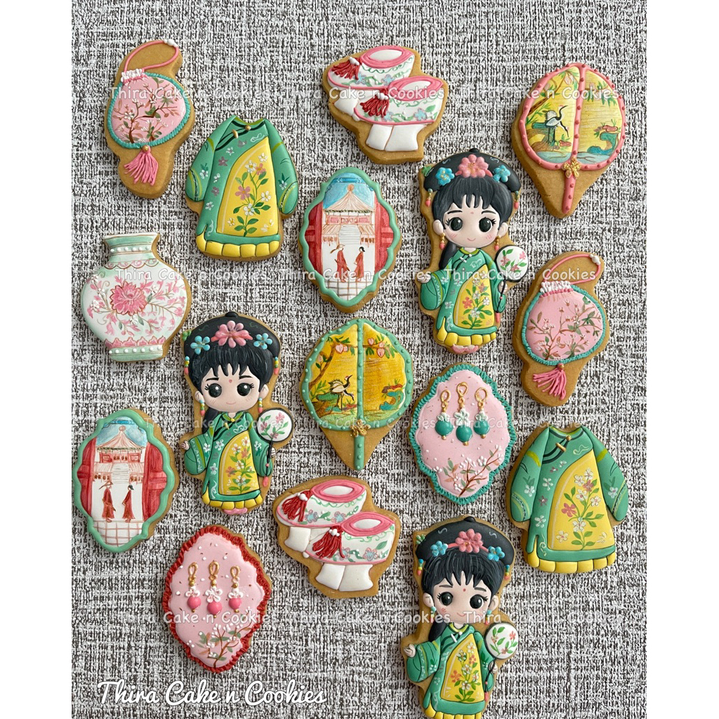 

7pcs chinese cookies kerajaan painting lukis kukis hias icing sugar karakter kue kering