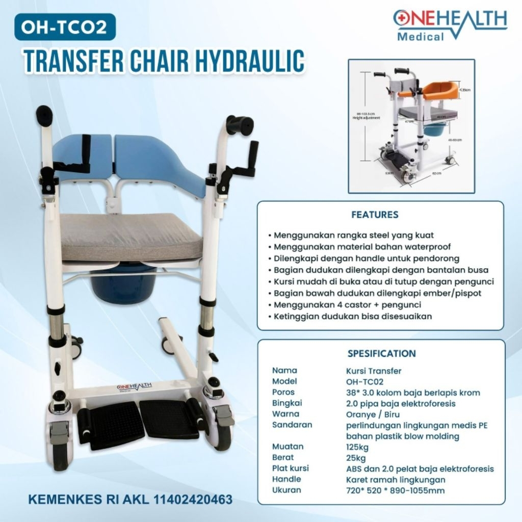 ONEHEALTH OH-TC02 Chair Transfer Hydraulic / Kursi BAB Transfer / Kursi Roda Transfer Hidrolik