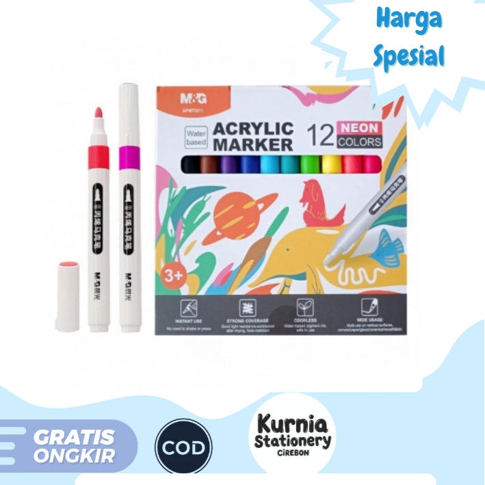 

M&G Water Based Acrylic Marker / Spidol Warna Pastel & Neon 12 Warna