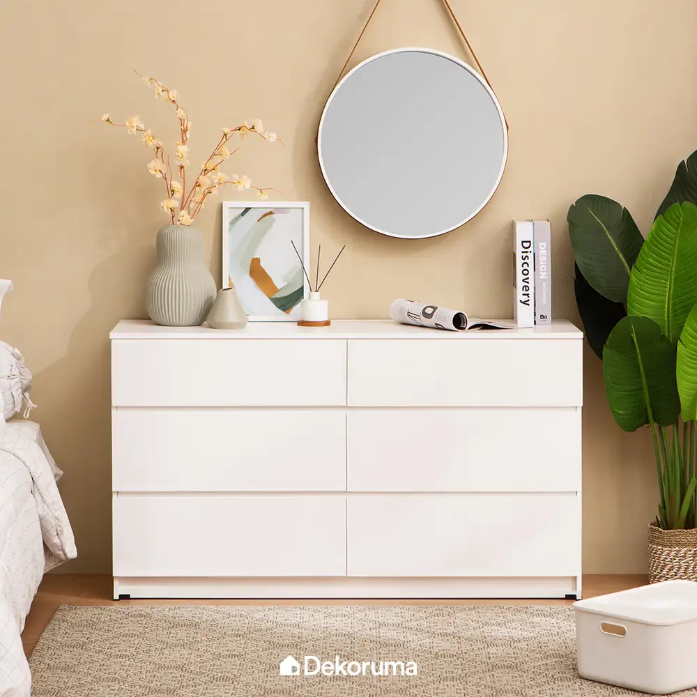 Dekoruma KAZE Lemari Laci 6 Pintu Putih - Kabinet Laci Serbaguna - Drawer Chest Minimalis