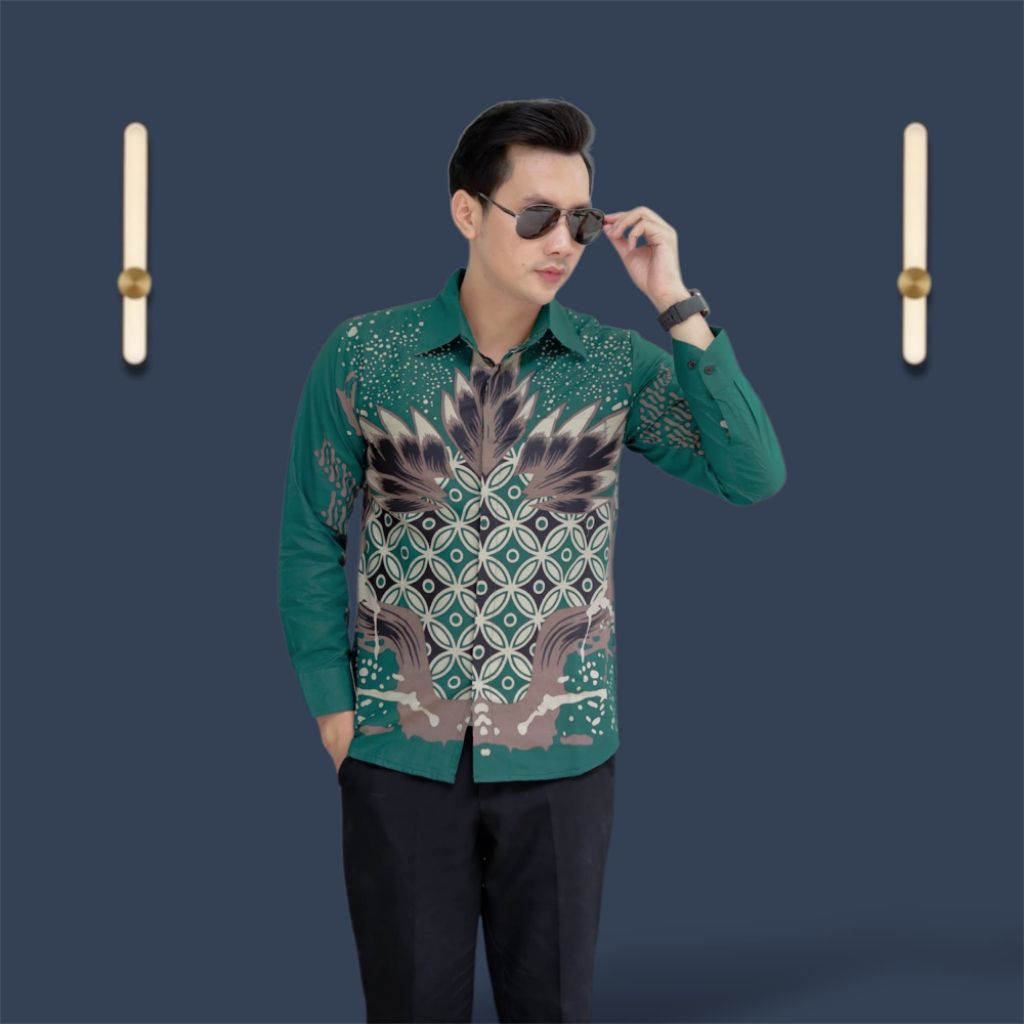 kemeja batik pria motif hijau sage slimfit premium