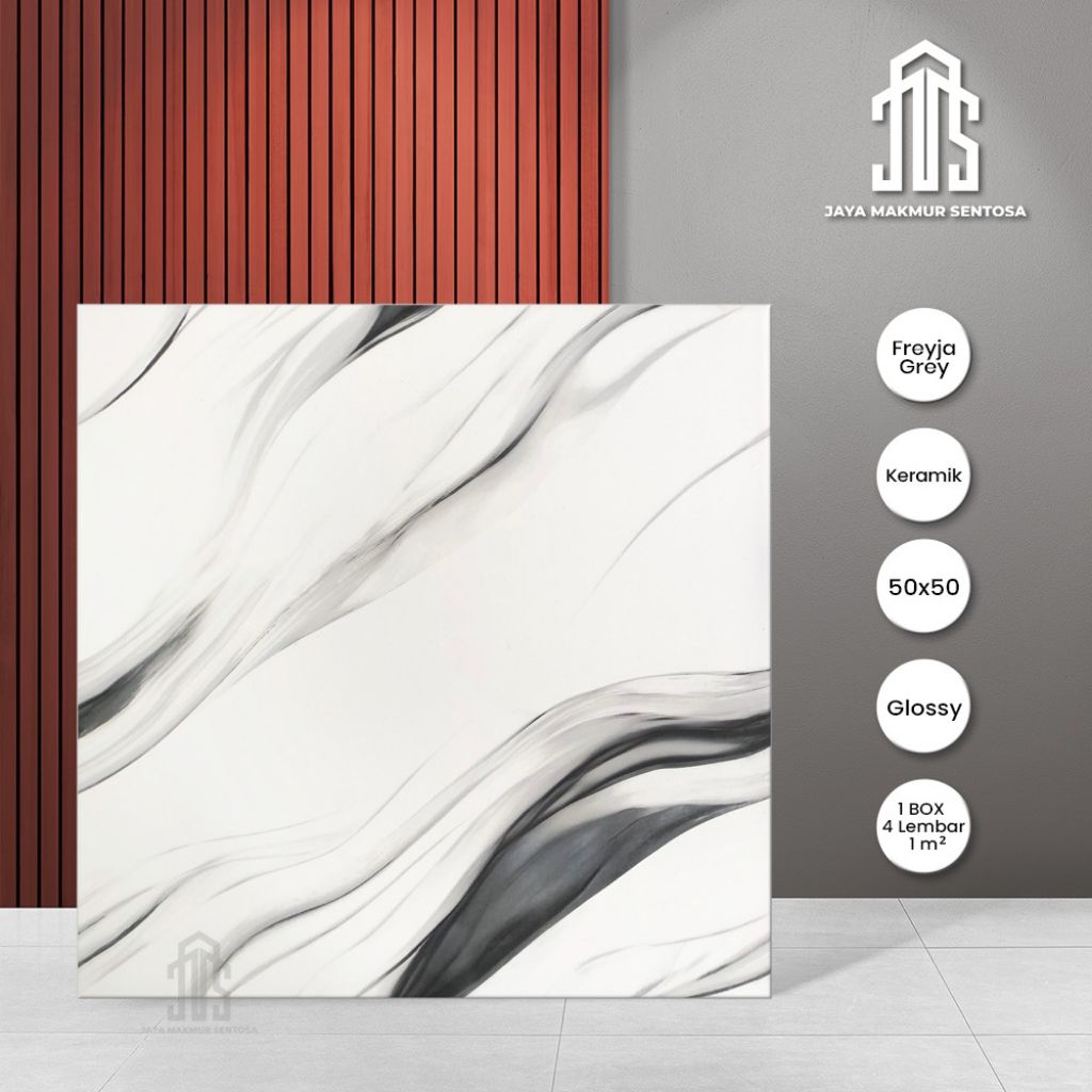 Keramik Lantai Glossy Freyja Grey 50x50