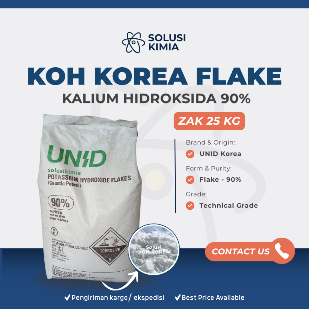 KOH Potassium Hydroxide 90% UNID Korea 25kg – Kalium Hidroksida Flake untuk Pupuk, Sabun & Industri 