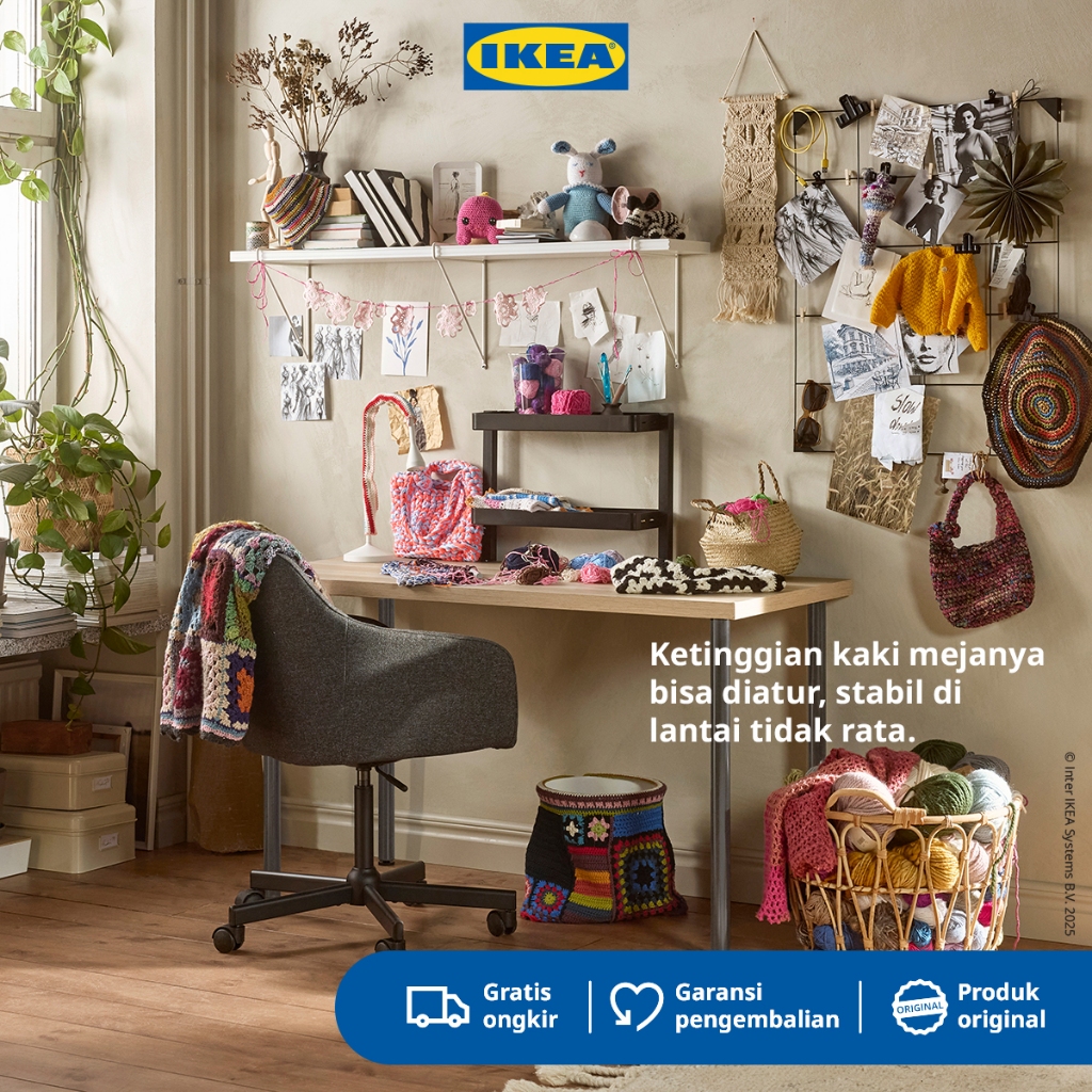 IKEA LAGKAPTEN/ADILS Meja Minimalis Berkualitas Efek Kayu Oak/Abu Tua 120x60 cm