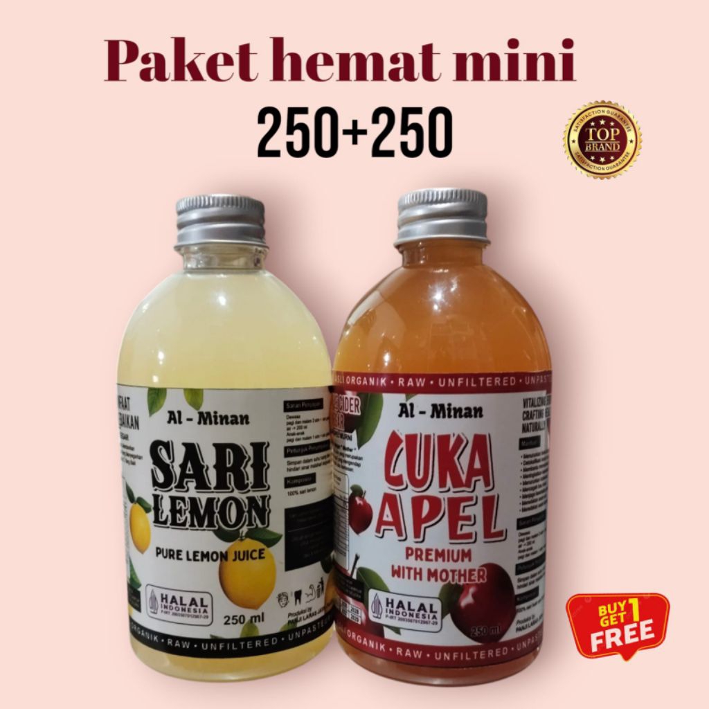 

Cuka Apel premium 250 ml + sarilemon 250 ml. with mother. apel cider vinegar