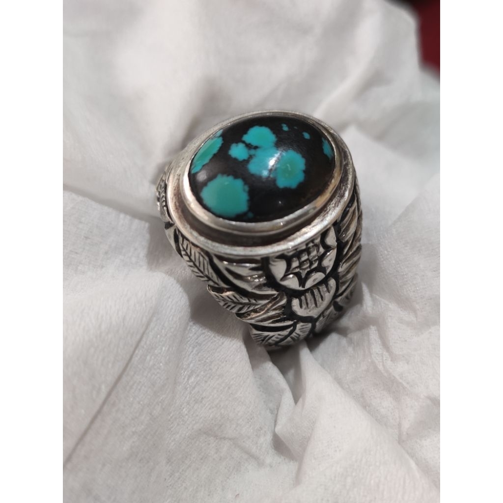 cincin pirus Persia natural ring perak handmade ukir