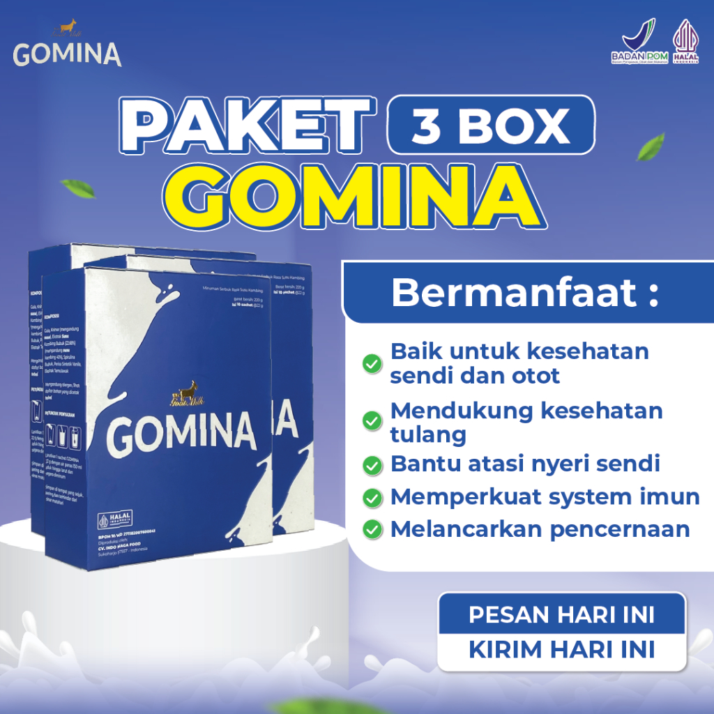 

Paket 3 Box Gomina - Susu Nyeri Sendi Formulasi Baru Dengan Spirulina Biru