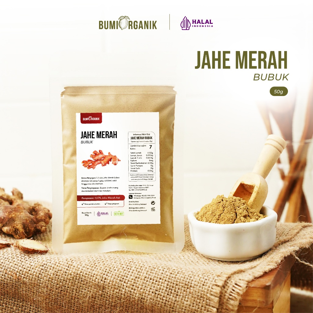 

JAHE BUBUK ASLI 100% TANPA CAMPURAN ORIGINAL 50G BUMI ORGANIK / JAHE MERAH BUBUK / BUBUK JAHE MERAH MURNI / WEDANG JAHE REMPAH ASLI / SERBUK JAHE MERAH ORIGINAL / JAHE MERAH INSTAN PURE RED GINGER POWDER / NUTRIFARM BEORGANIK DARI BUMI / SAFIYA / GALLEO