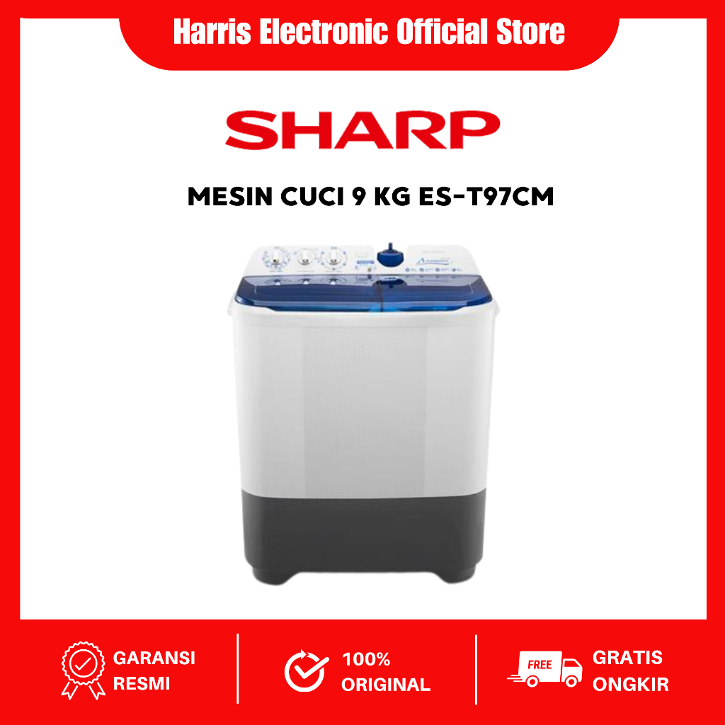 SHARP MESIN CUCI 2 TABUNG 9KG ES T97CM /  ES-T97CM