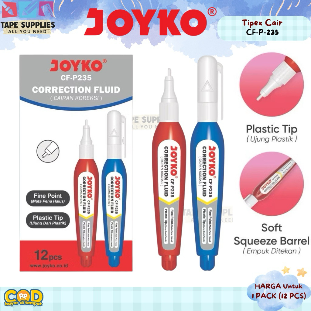 

(12 PCS) Joyko Correction Fluid CF-P235 / Tipex Cair Joyko Pen Plastic Tip