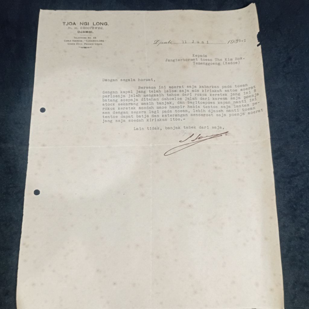 

Surat Tua Pemesanan Sigaretten 1935