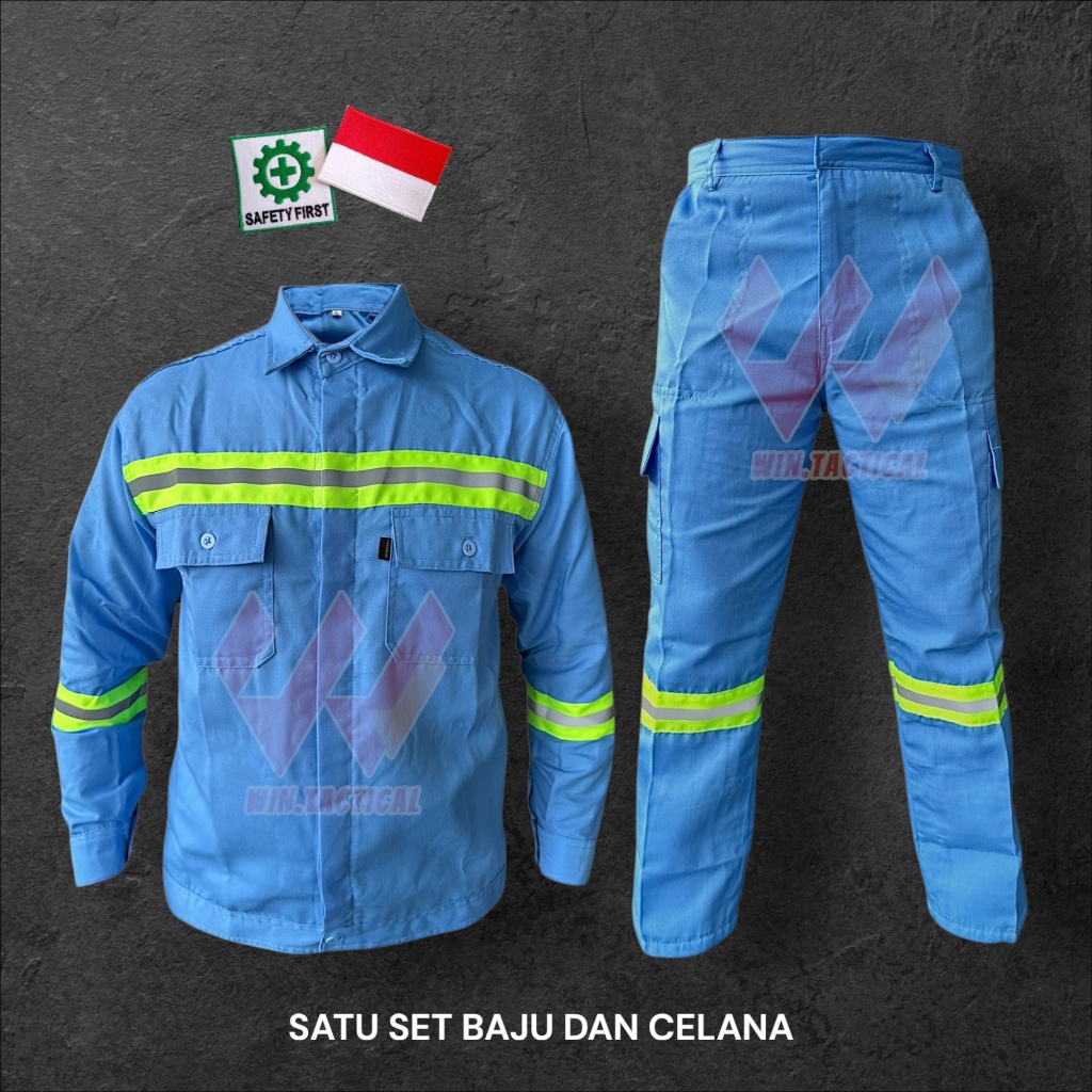 OOTD SETELAN Wearpack Atasan Kemeja Safety Baju Sefty Lengan Panjang Kancing OOTD