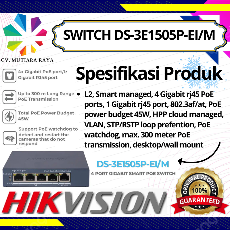 SWITCH HUB HIKVISION DS-3E1505P-EI/M