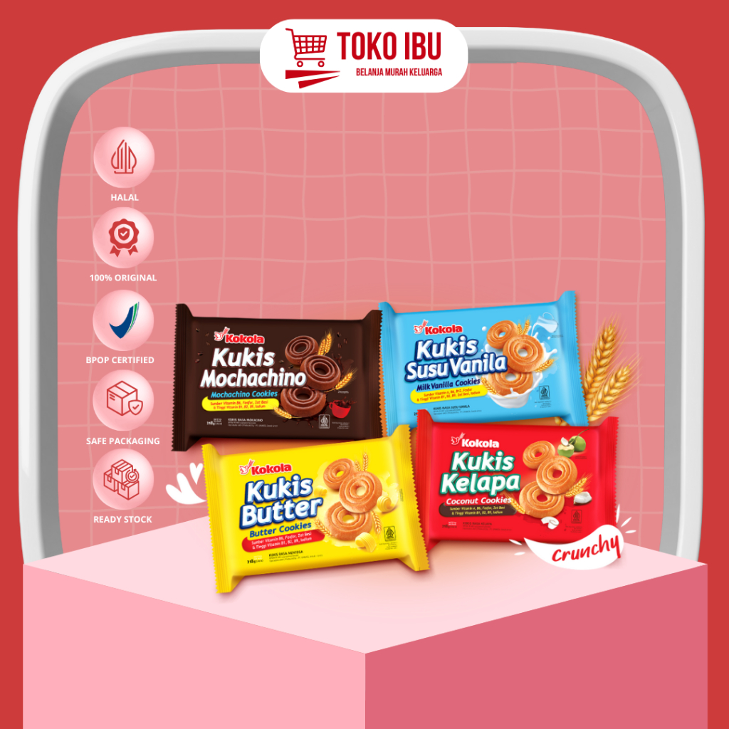 

Kokola Kukis / Kukis Bolong Kokola Butter| Mochachino| Vanila| Kelapa 218gr