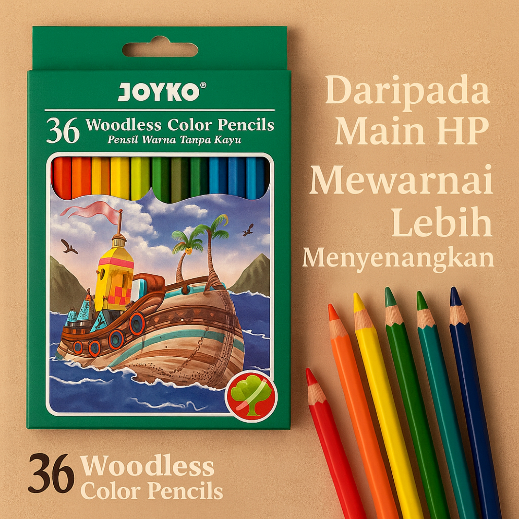 

Pensil Warna Joyko 36 Colors – Color Pencil Woodless – Warna Cerah & Tajam