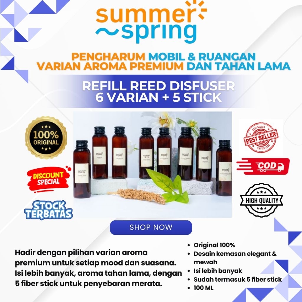 Refill Reed Diffuser New Packaging 100ml + 5 Stick | Aroma Premium Tahan Lama – SUMMERSPRING