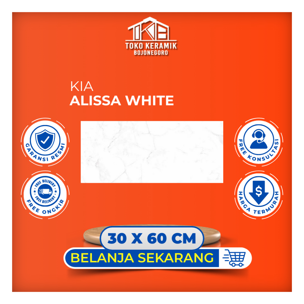 Keramik Dinding Dan Lantai Glossy motif Marmer 30x60 KIA Alissa White