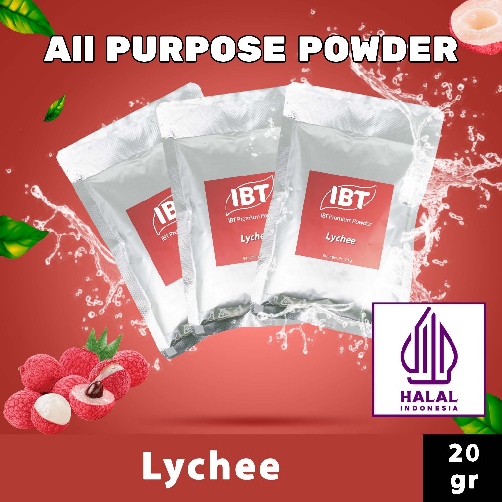 

Bahan Minuman Bubuk Rasa Lychee. Leci IBT Premium Powder Sachet