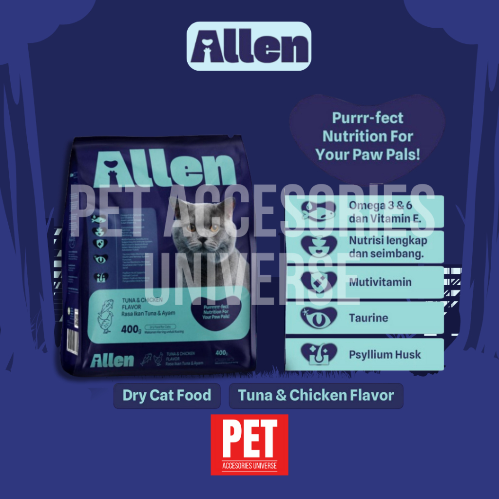 Allen Makanan Kucing Kering Dewasa | Dry Cat Food Adult Tuna & Chicken Flavor 400gr, alshad ahmad