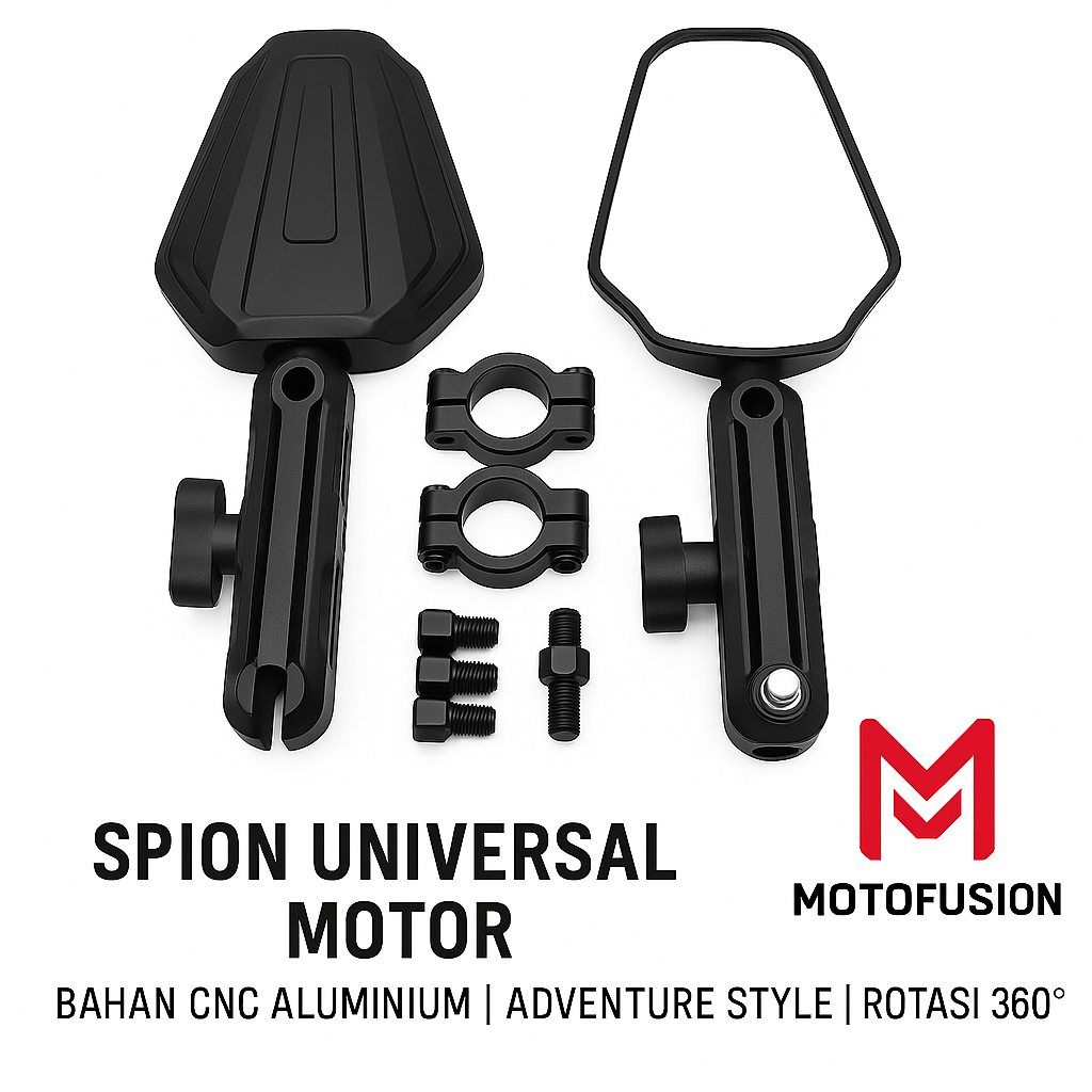 Spion Motor Universal CNC Aluminium Adventure Style | Spion Lipat Rotasi 360° Anti Getar Touring