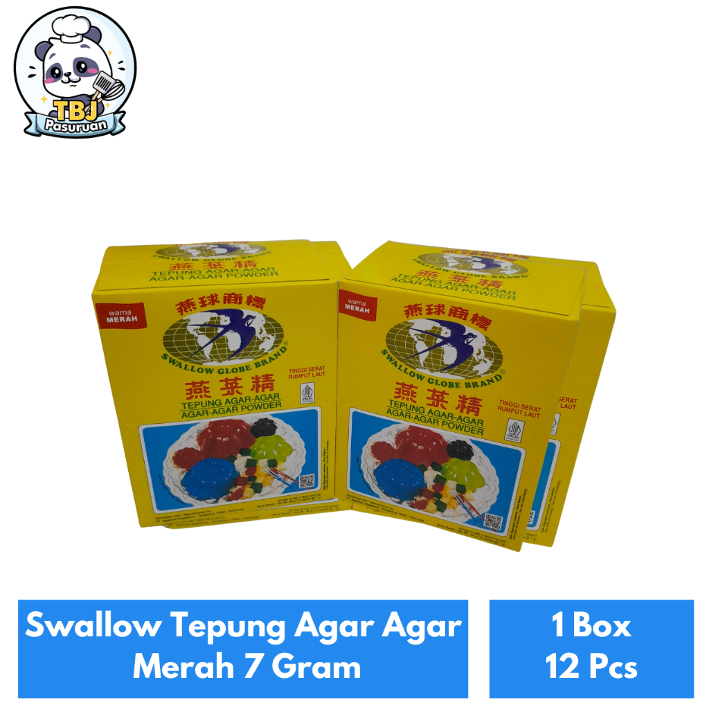 

Swallow Tepung Agar Agar Merah 7 Gram Kemasan 1 Box Isi 12 Pcs