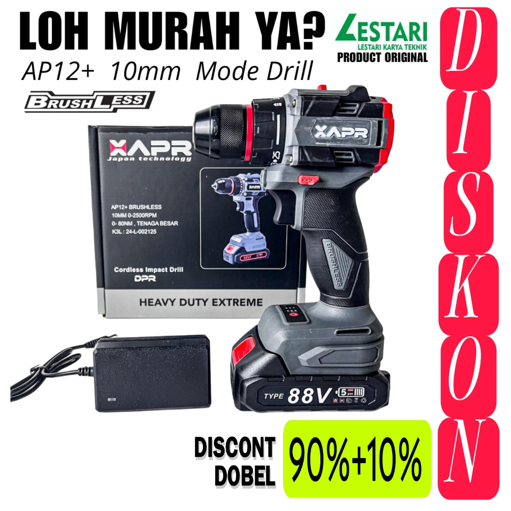 BOR BATERAI PROMO APR AP12+ KEYLES AUTOLOCK DRILL 10MM BOR BESI KAYU TEMBOK SKRUP BAJA RINGAN