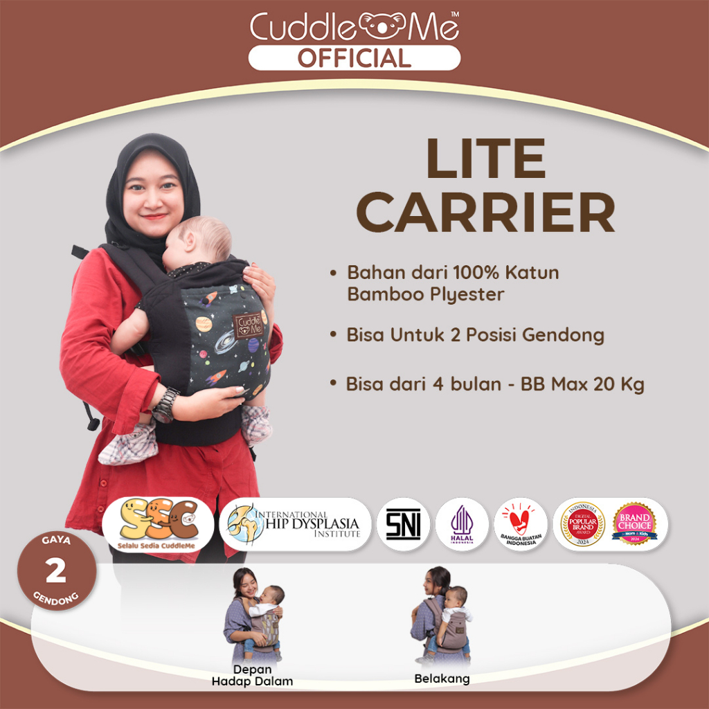 Gendongan Bayi - CUDDLEME Lite Carrier Motif Gendong Posisi Depan Belakang Untuk Baby 4 Bulan - 3 th