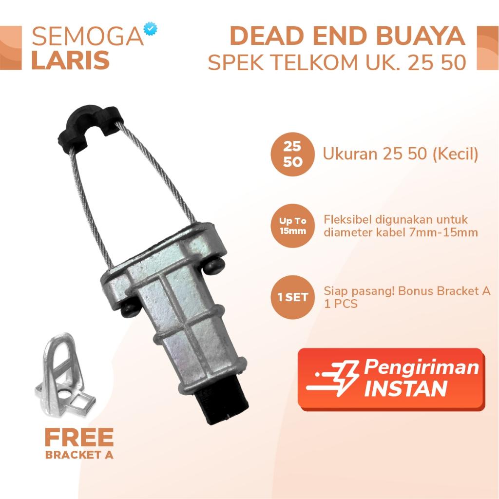 Klem Dead end buaya 25 50 Spek Telkom Free Bracket A - Aksesoris Tiang FO FTTH - Klem kabel udara