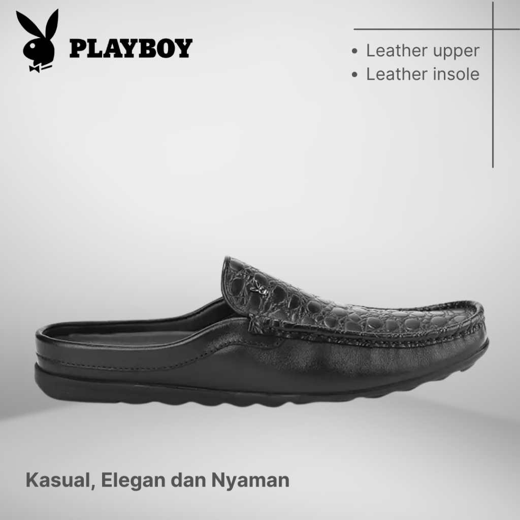 SEPATU SANDAL PLAYBOY PRIA ORIGINAL SENDAL KULIT ASLI HITAM PL06