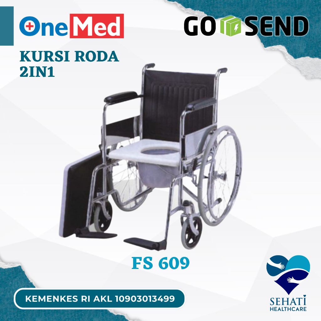 GOJEK ONLY Onemed Kursi Roda 2in1 FS609 Bab Wheel Chair Commode Alat Bantu Jalan Tempat Buang Air Be