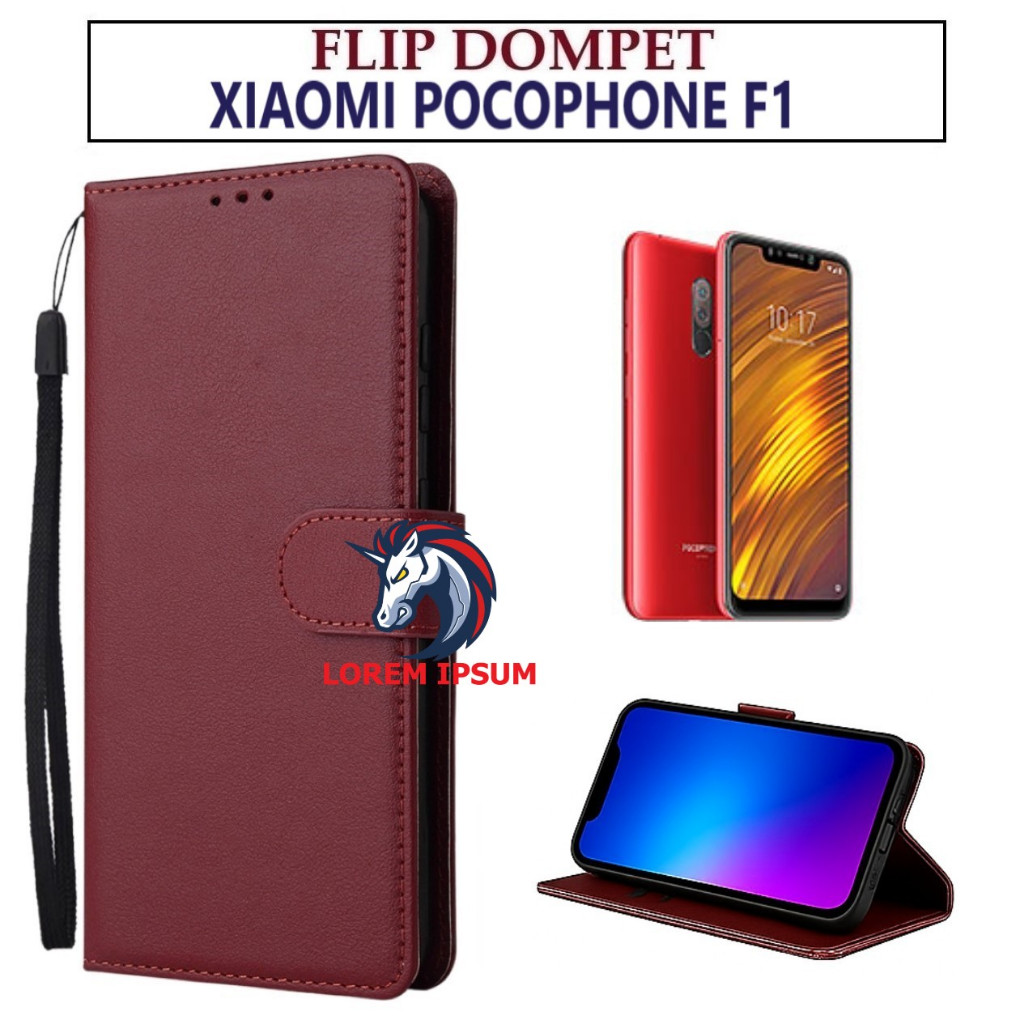 LEATHER CASING XIAOMI POCO F1 CASE KULIT FLIP WALLET LEATHER KULIT PREMIUM SARUNG BUKA TUTUP KESING 