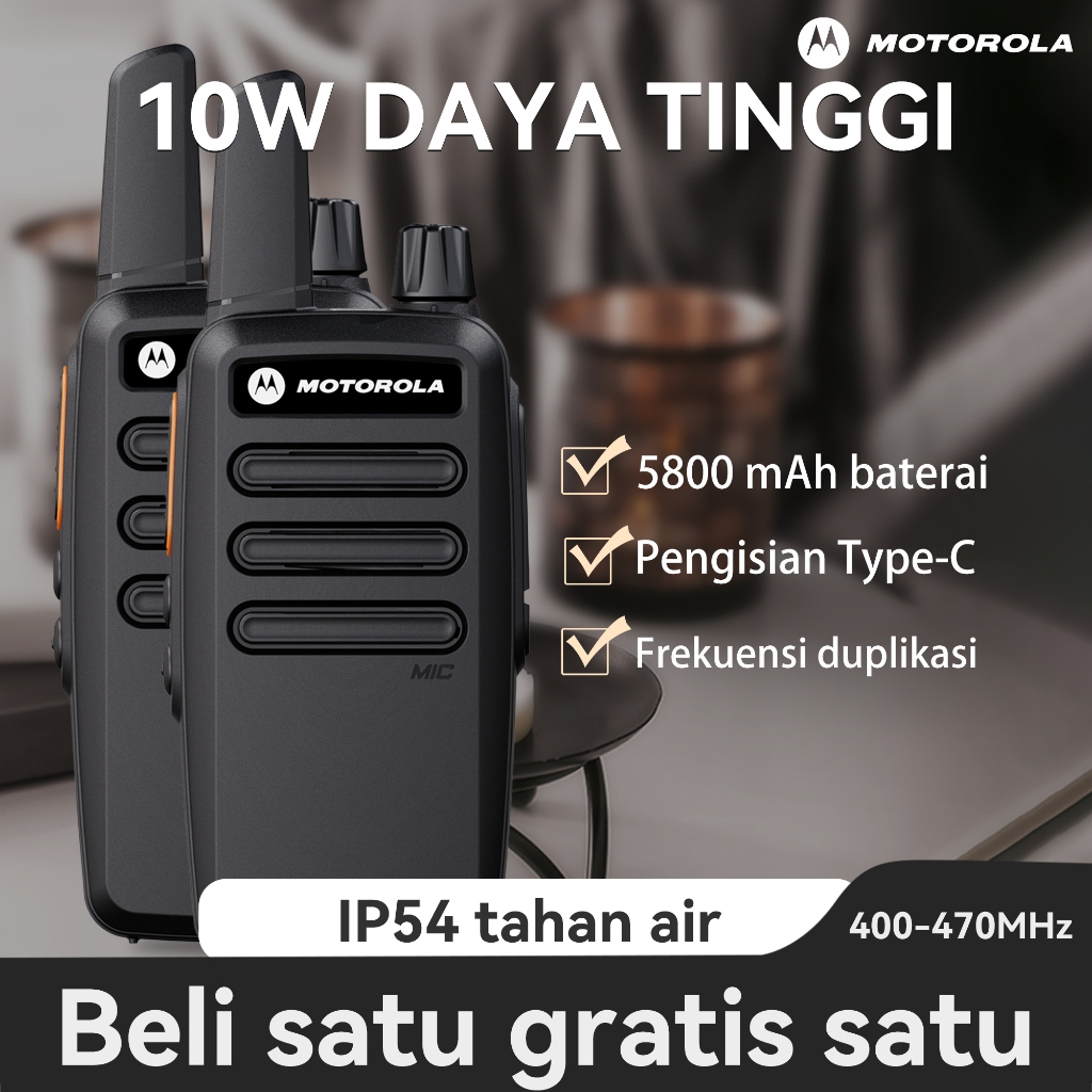 HT Kuat Motorola T62 Daya 10Watt Jarak 10KM Baterai 5800mAh Tahan Banting & Air IP54, Compatible den