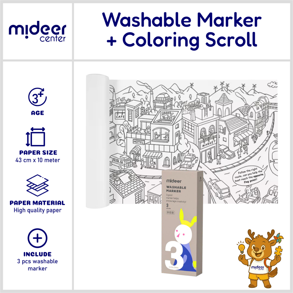 

Paket Pelukis : Mideer Spidol Warna Anak Easy Clean & Kertas Gambar Roll - Marker Washable Edukasi Melukis