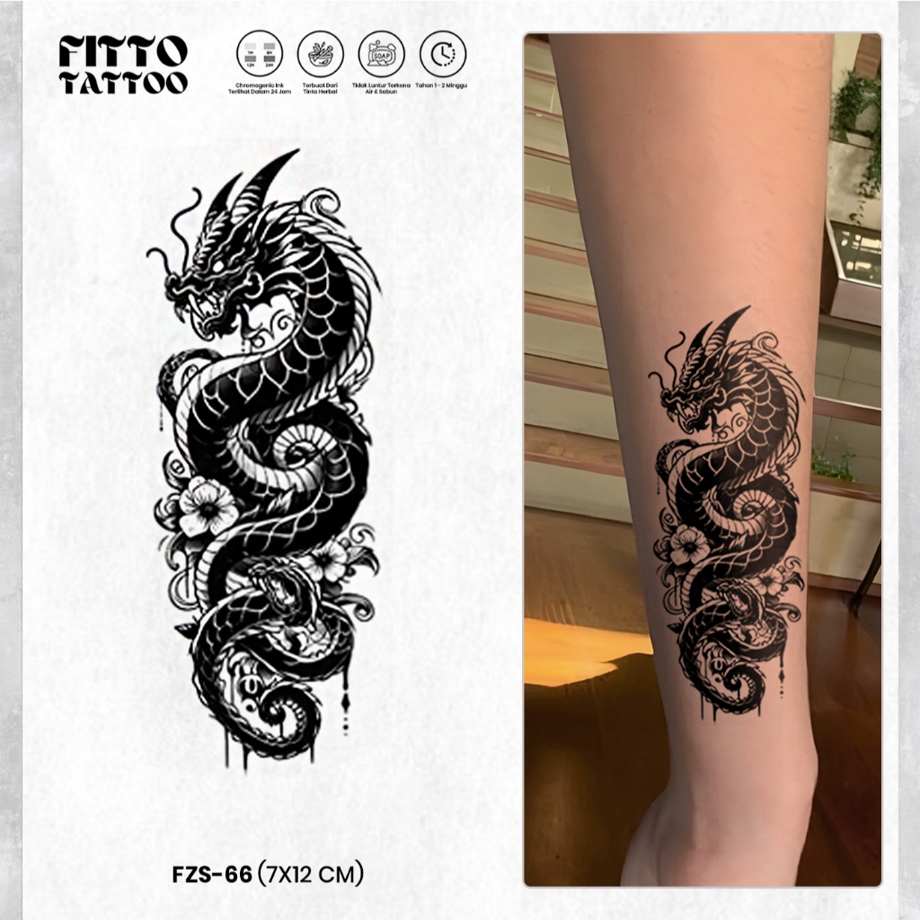 Tato Naga Dragon Fruit Ink Stiker Tatto Temporer Premium Anti Air Tahan Lama Temporarry Tinta Herbal