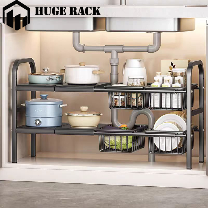 Rak kolong dapur stainless steel Rak Panci Susun dapur Rak Bawah Wastafel dapur Rak wajan Rak Susun 