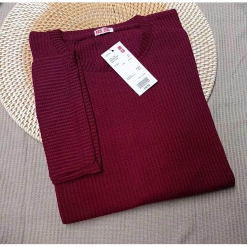 Atasannya Baju Pria&Wanita waffle uniqlo tangan panjang kanit premium polos