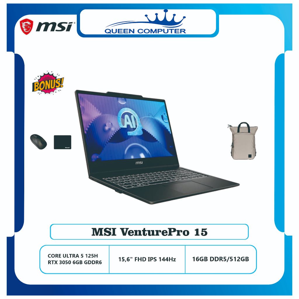 MSI VenturePro 15 AI A1UDXG Core Ultra 5 125H 16GB 512GB W11 OHS 2024 Solid Gray