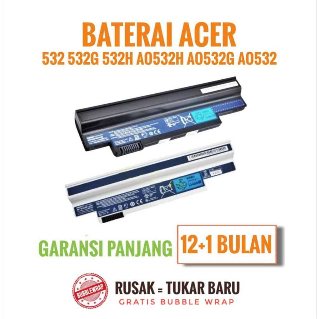 ORIGINAL BATERAI ACER 532 532H 532G AO532 AO532H AO532G NAV50 UM09G31 LOW WHITE