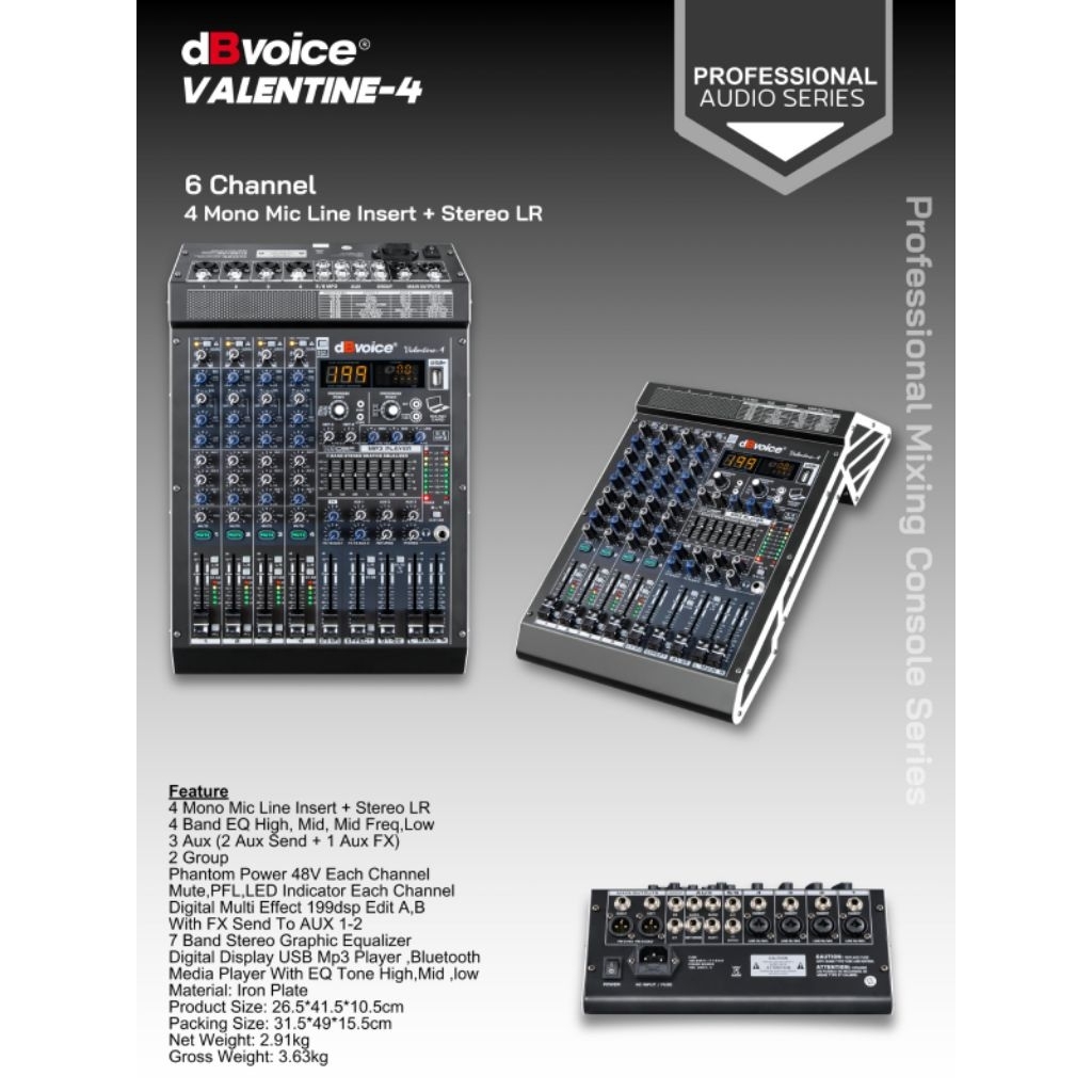 mixer dbvoice valentine-4 6 channel profesional mixer audio