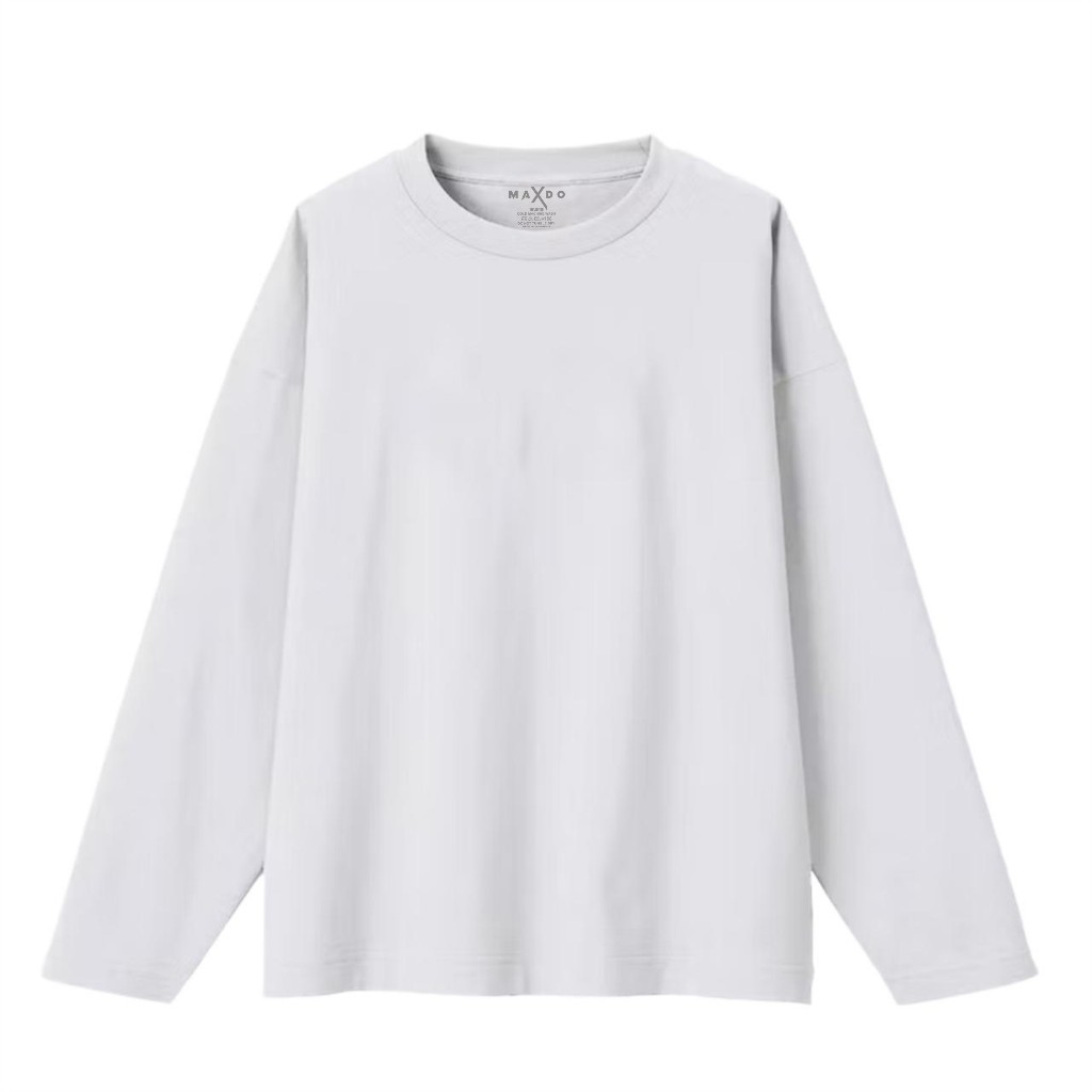 MAXDO - Kaos Lengan Panjang Basic Polos Putih Brand Quality Kaos Dewasa Pria Wanita Slim Keren