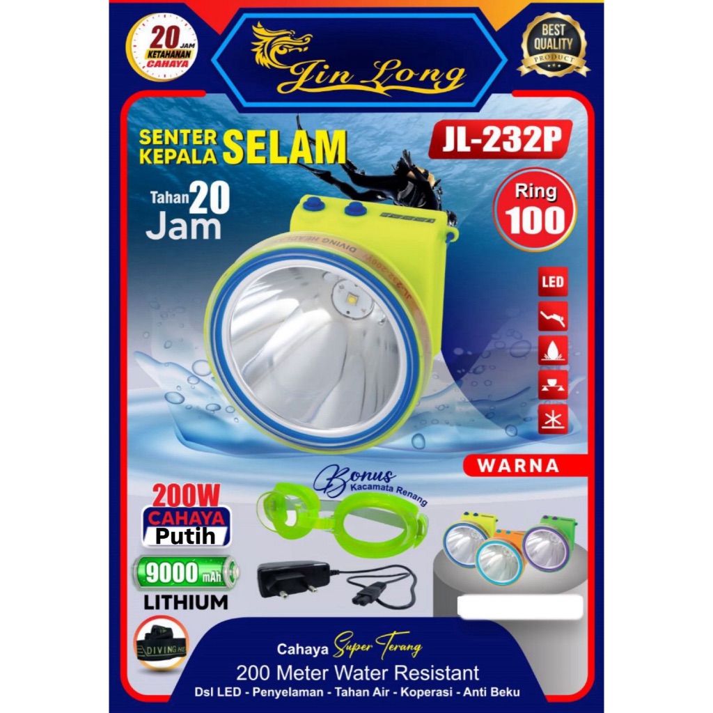 Senter Kepala Selam 300 Watt Jin Long JL-232P / Senter Kepala Selam Super Terang