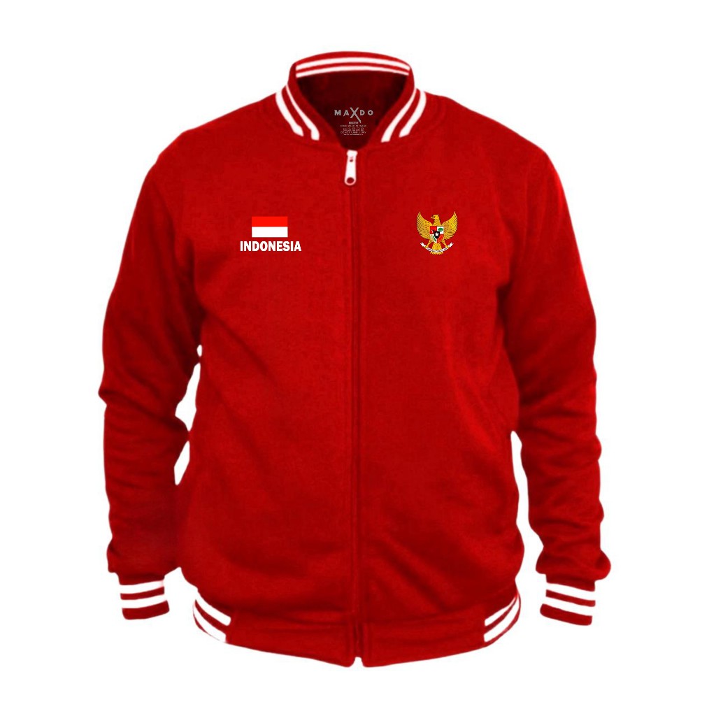 MAXDO - Jaket Varsity Rasleting Garuda Indonesia Bahan Flace Jaket Pria Wanita Terkeren
