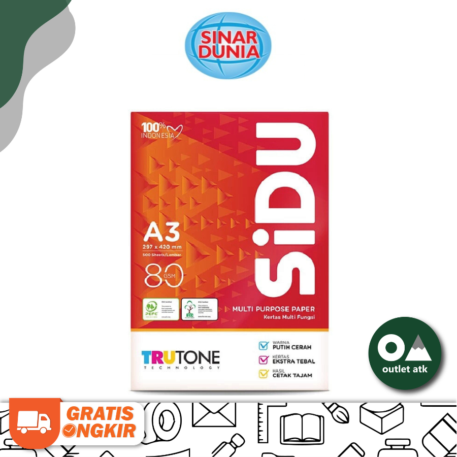 

Kertas HVS A3 / Kertas Fotokopi SIDU 80 gsm