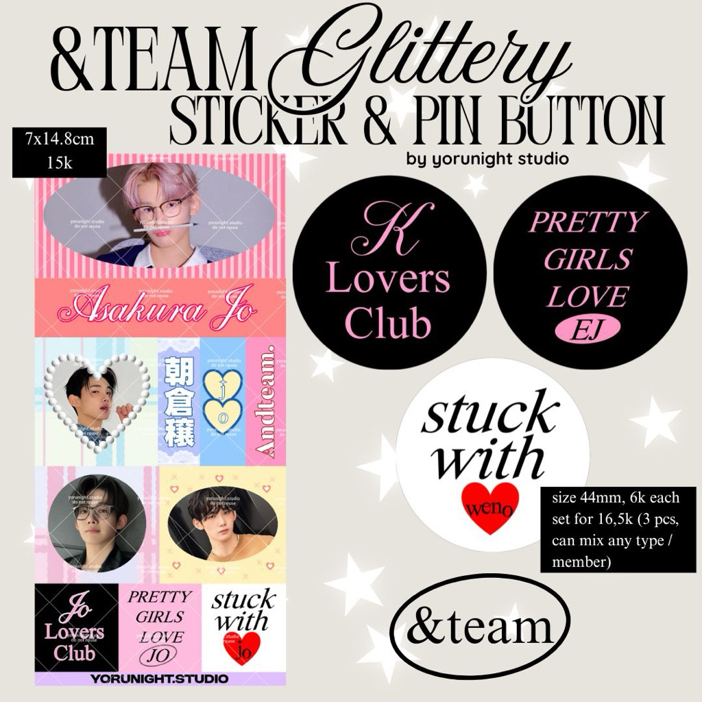 

[READY, READ DESC] ANDTEAM &TEAM glitter sticker & pin button